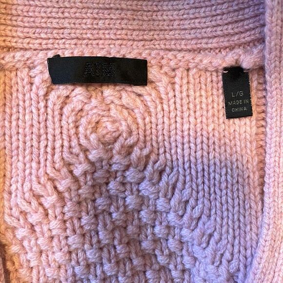ATM Merino Wool Cable Knit Cardigan Sweater Pink L - Picture 7 of 10